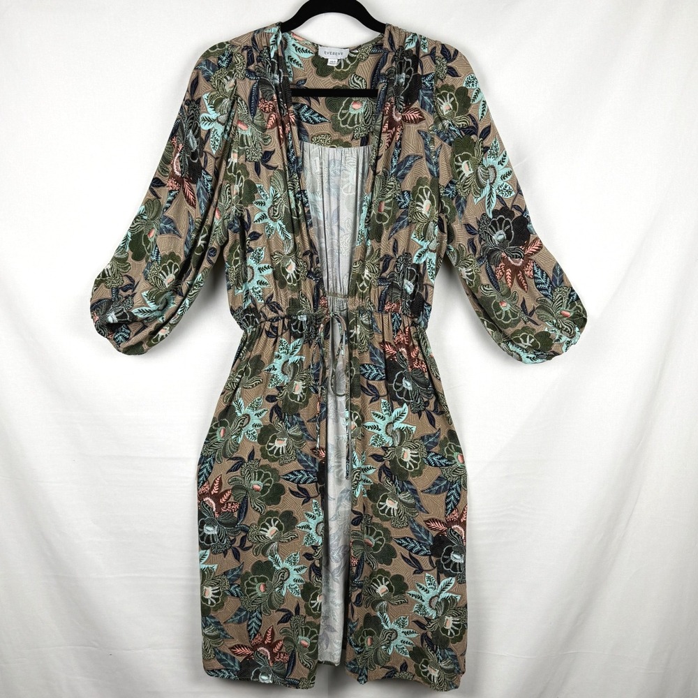 Evereve XS/S Floral Long Kimono Tie Front Balloon Sleeve Boho Romantic